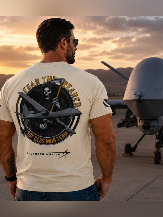 Lockheed Martin SOF GLSS MQ-9 Reaper Fear the Reaper T-Shirt Tan 2XL NWOT Gildan
